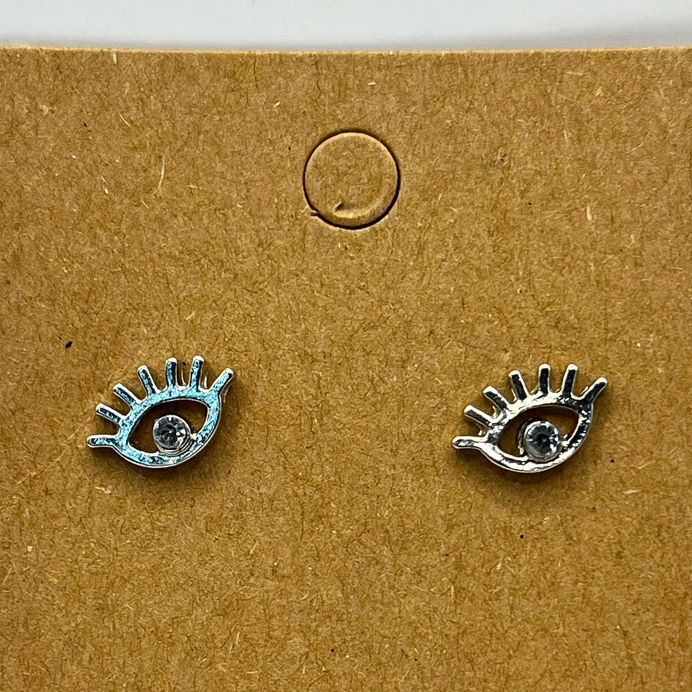 Silver eye shaped stud earrings